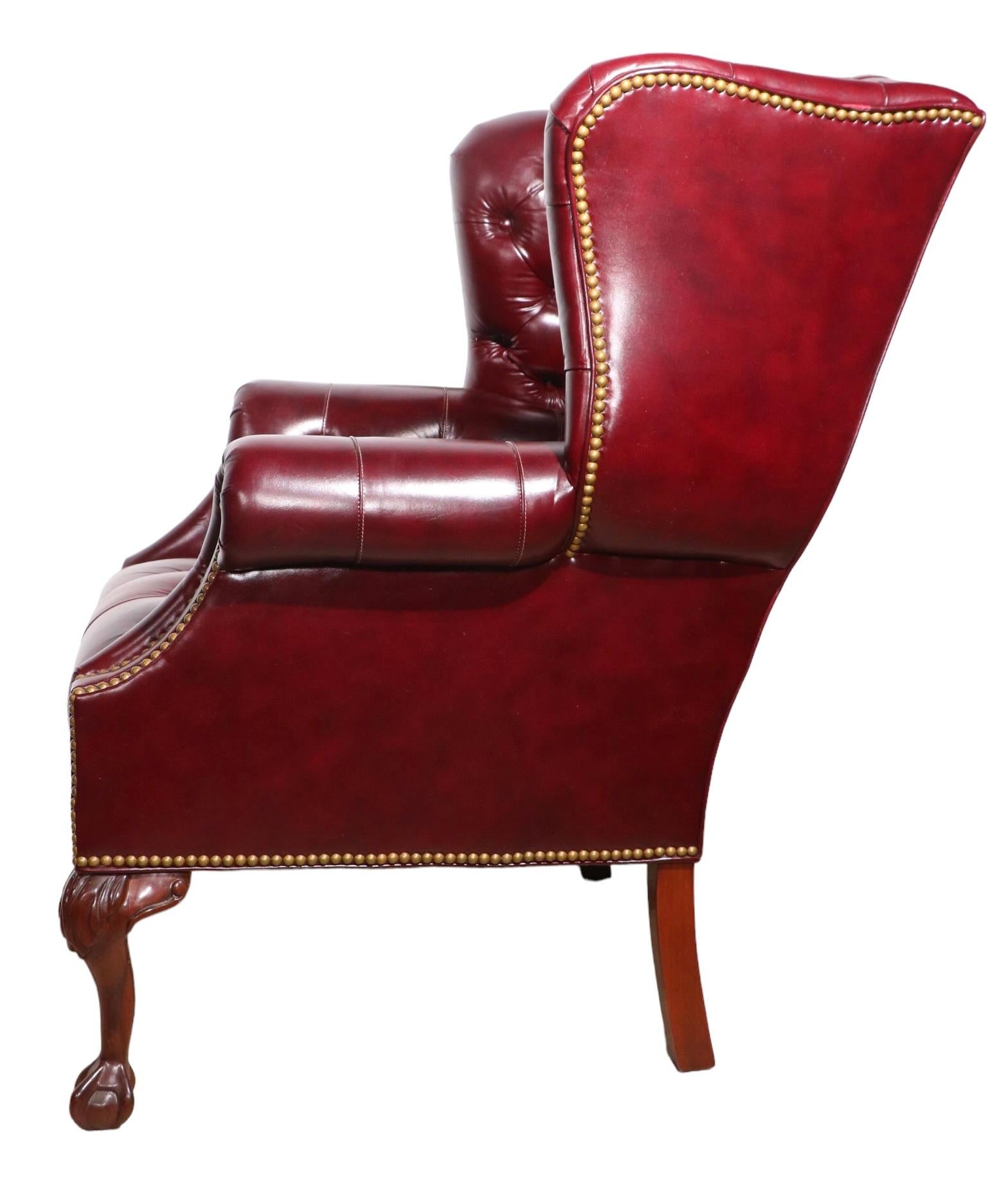 Tufted Leather Wing Chair and Ottoman by Leathercraft Inc. 5