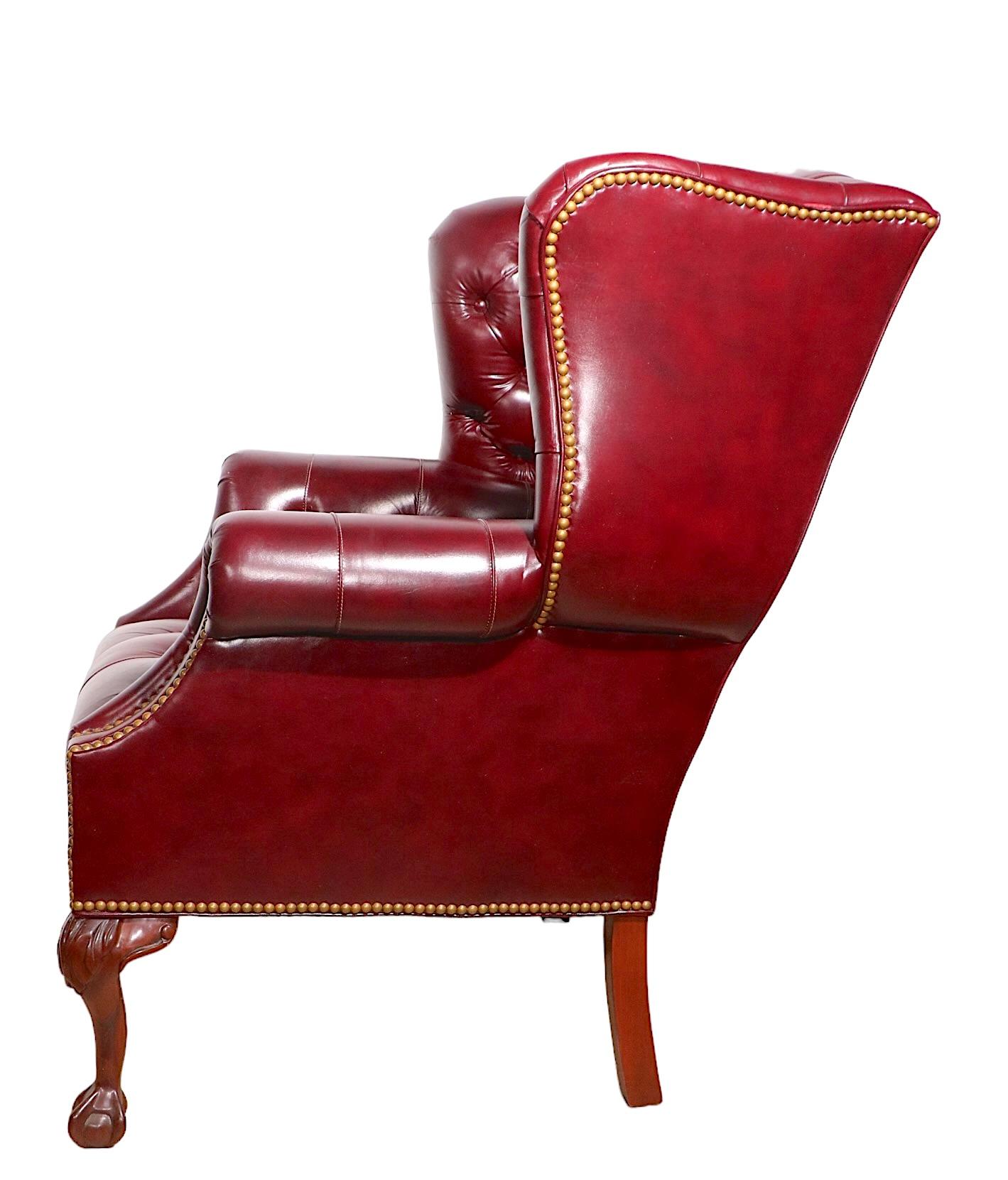 Tufted Leather Wing Chair and Ottoman by Leathercraft Inc. 6