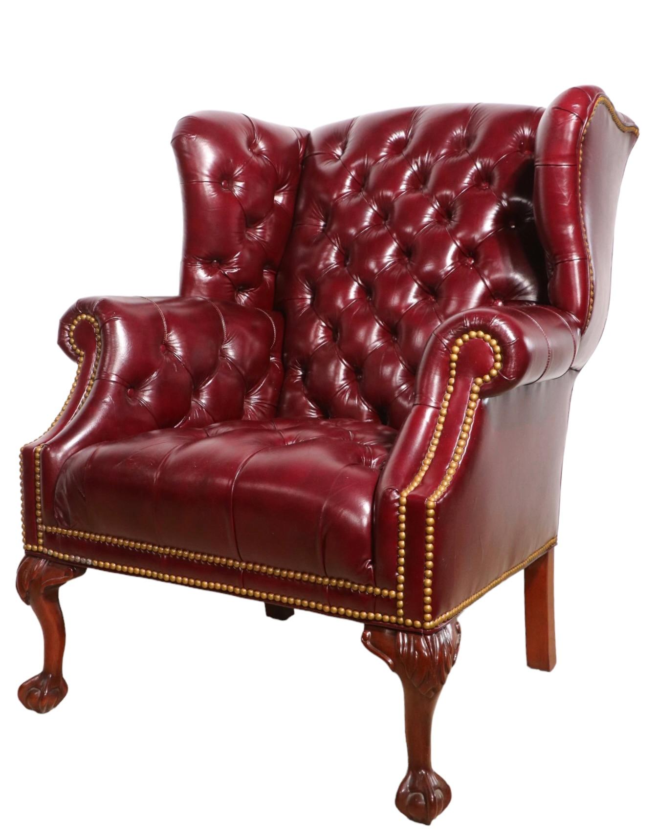 Tufted Leather Wing Chair and Ottoman by Leathercraft Inc. 7