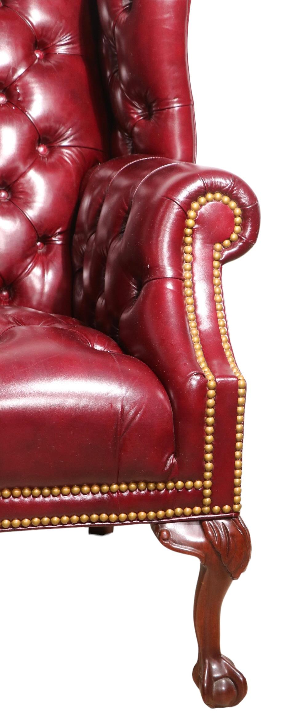 Tufted Leather Wing Chair and Ottoman by Leathercraft Inc. 8