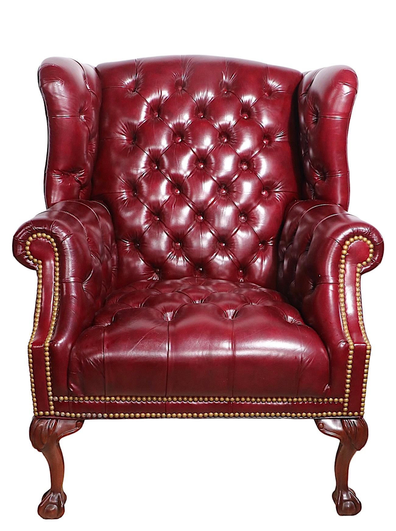 Tufted Leather Wing Chair and Ottoman by Leathercraft Inc. 9