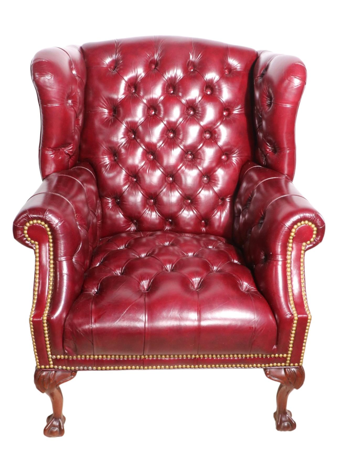 Tufted Leather Wing Chair and Ottoman by Leathercraft Inc. 10