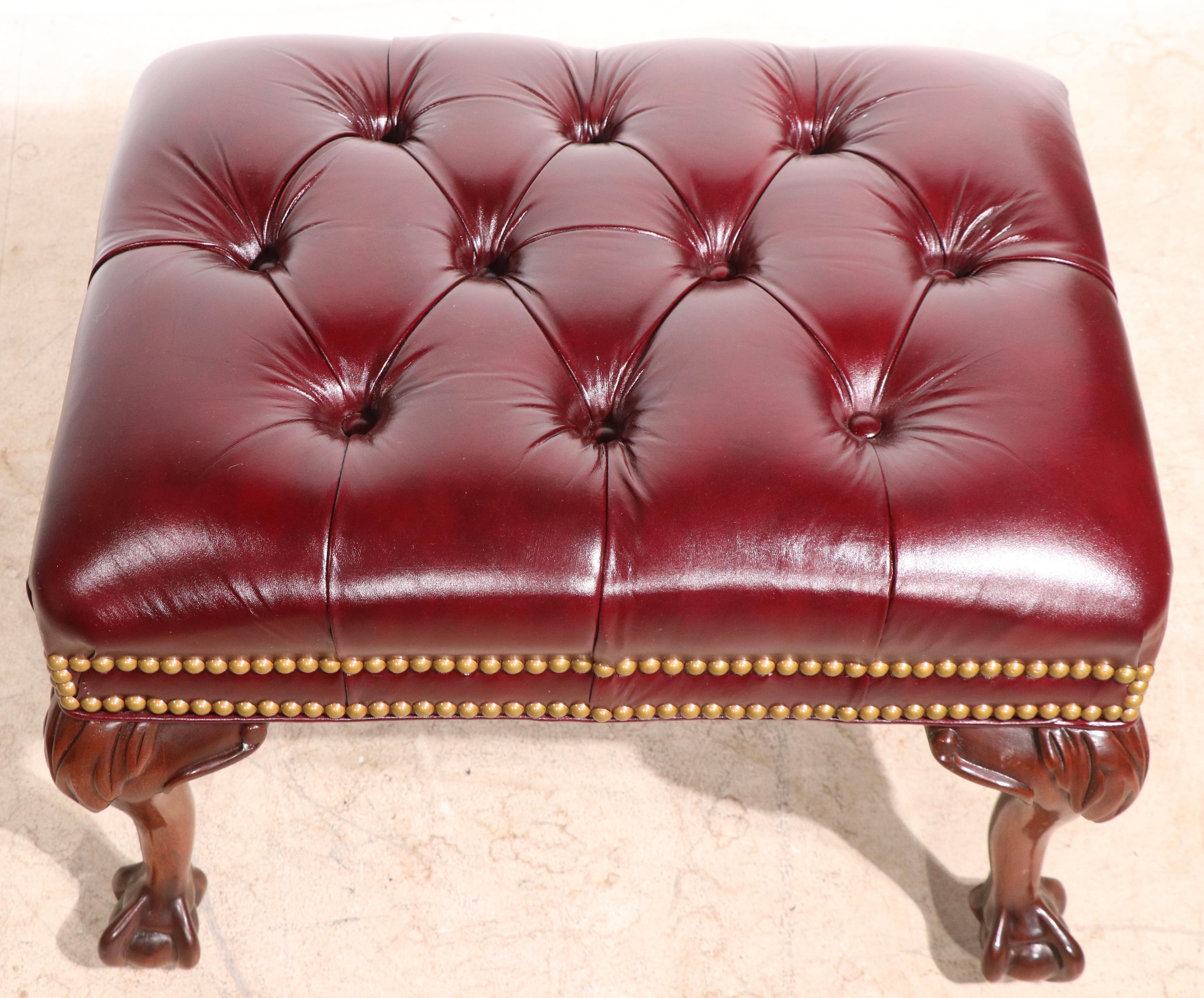 20th Century Tufted Leather Wing Chair and Ottoman by Leathercraft Inc.
