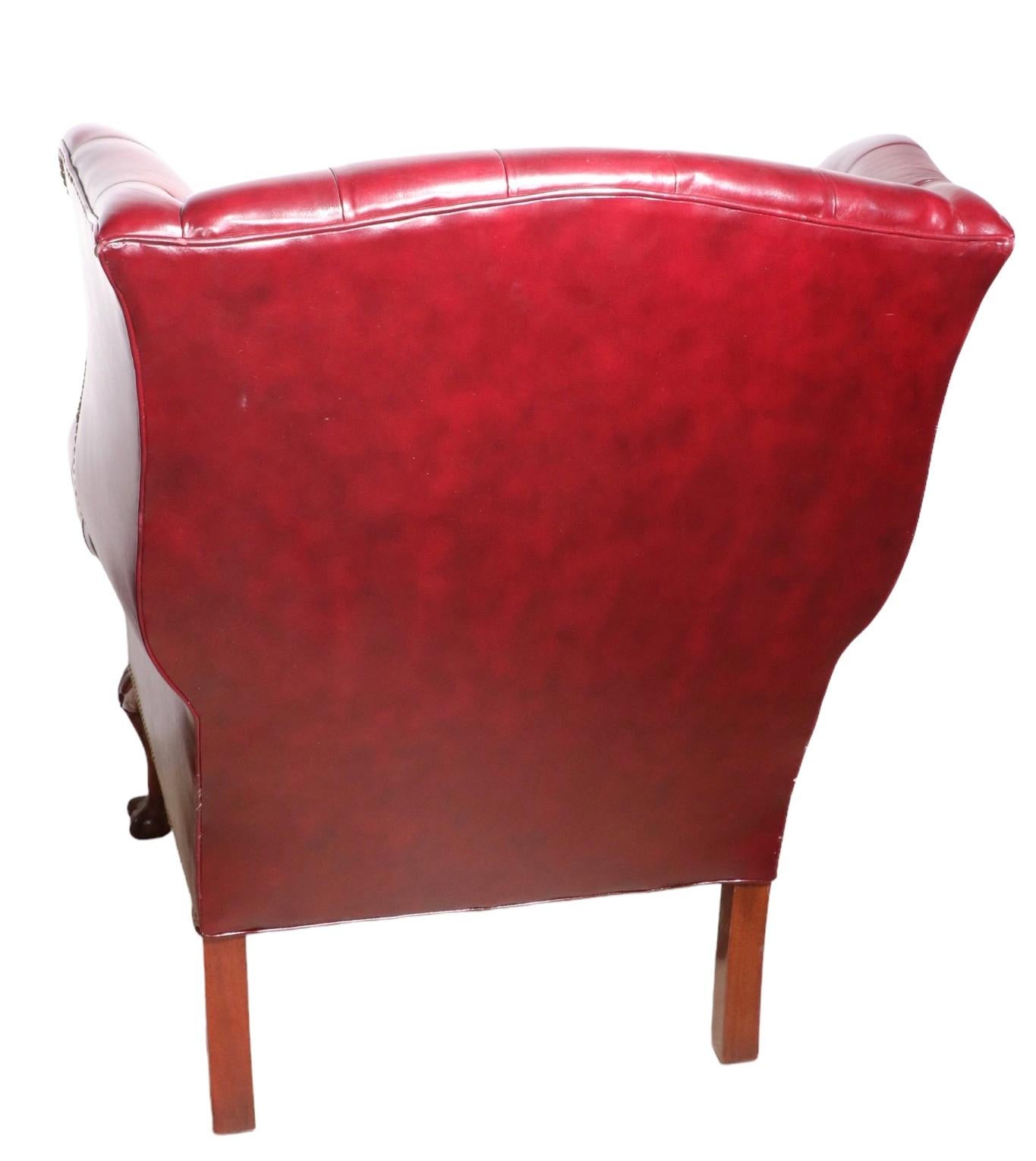 Tufted Leather Wing Chair and Ottoman by Leathercraft Inc. 1