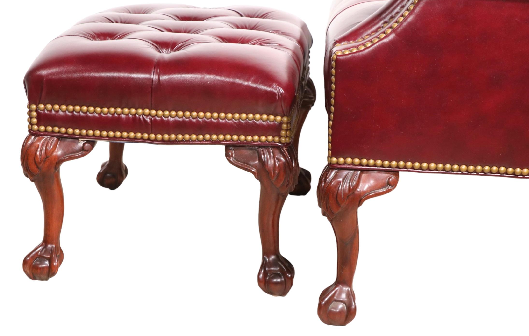 Tufted Leather Wing Chair and Ottoman by Leathercraft Inc. 2