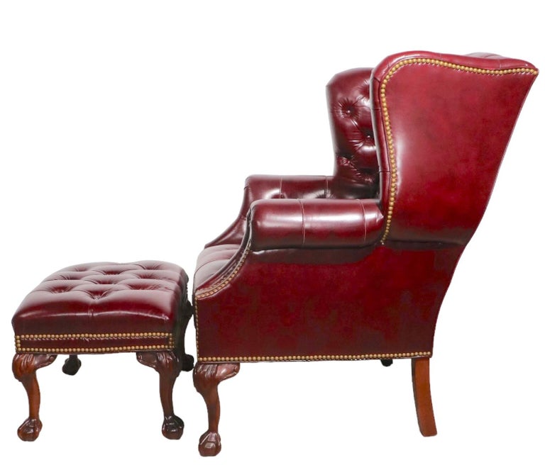 Lovely Chesterfield Oxblood Leather and Mahogany Curved Footstool Footrest  Stool at 1stDibs