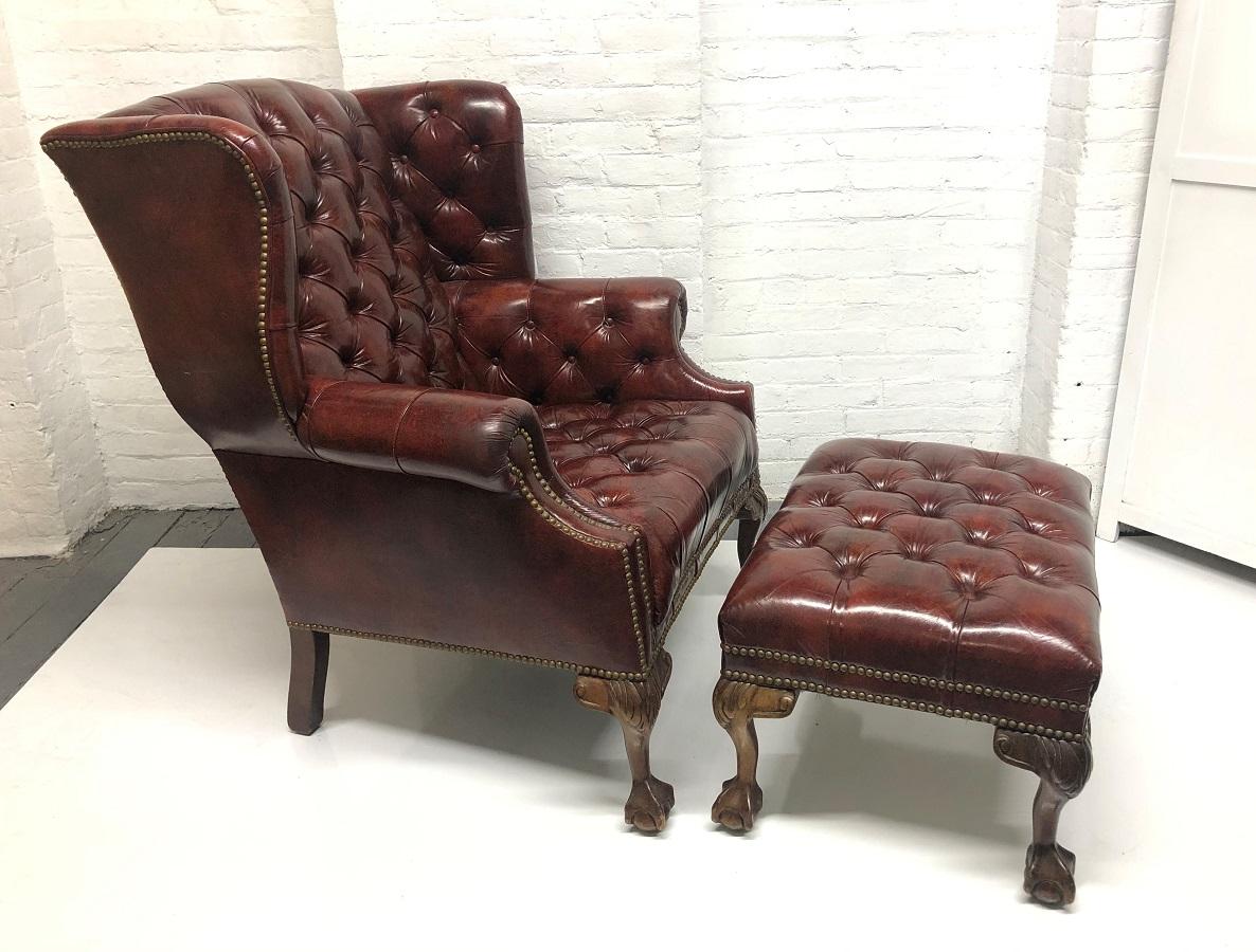 tufted leather wing chair