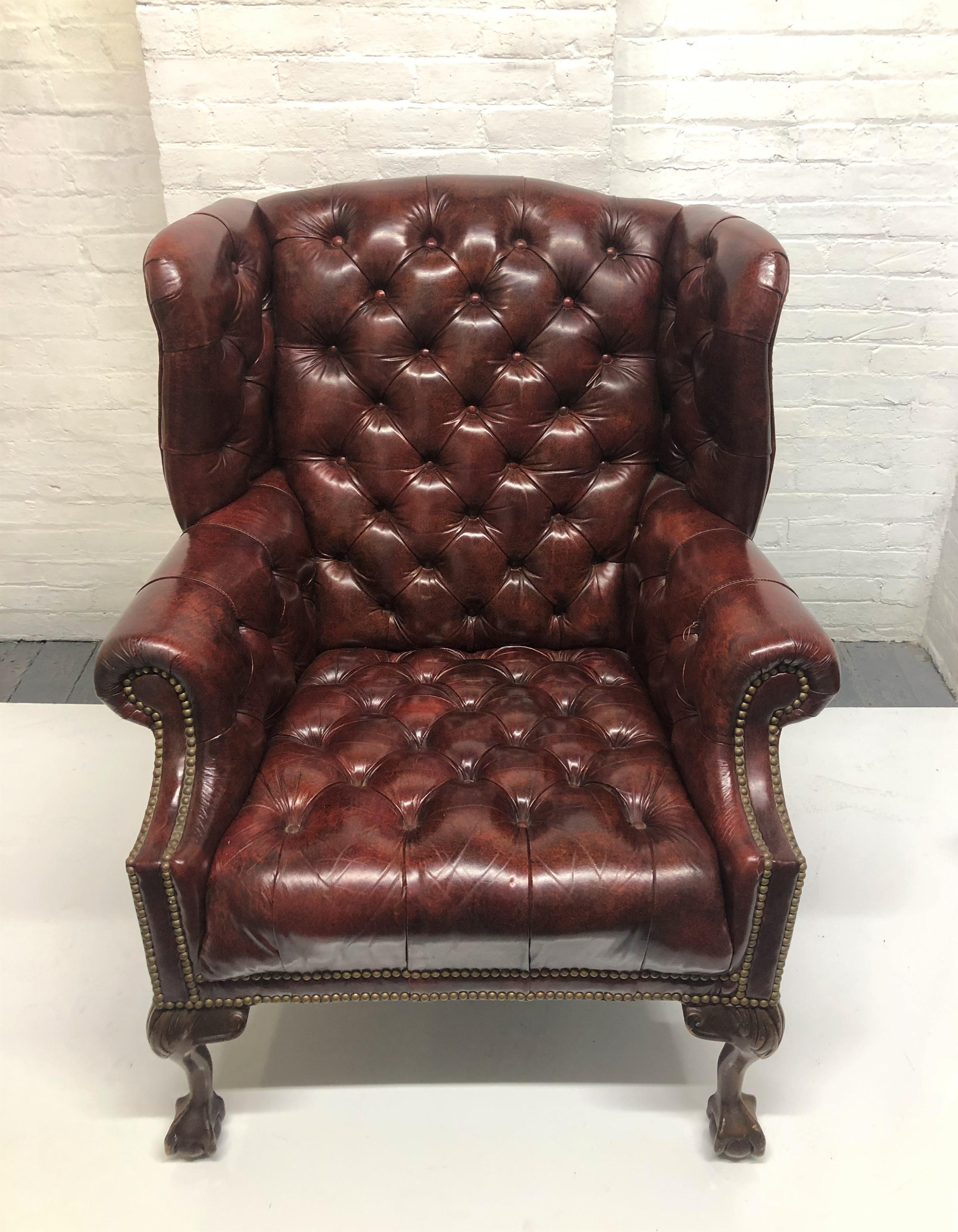 tufted leather chair with ottoman