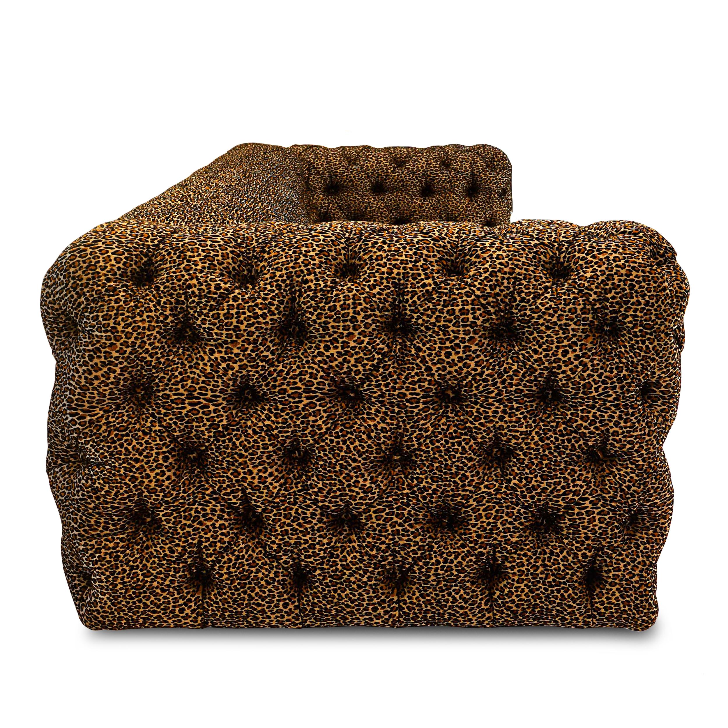 Tufted Leopard Print Sofa For Sale 1