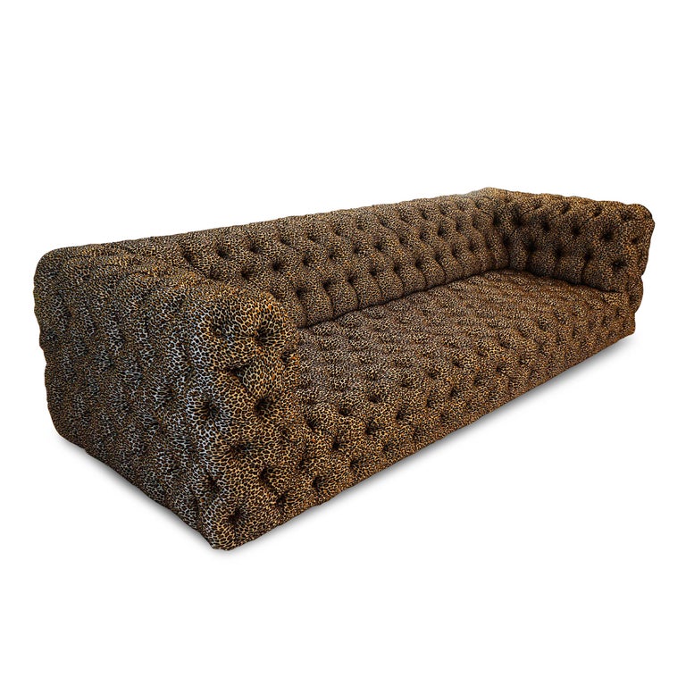 Tufted Leopard Print Sofa For Sale at 1stDibs