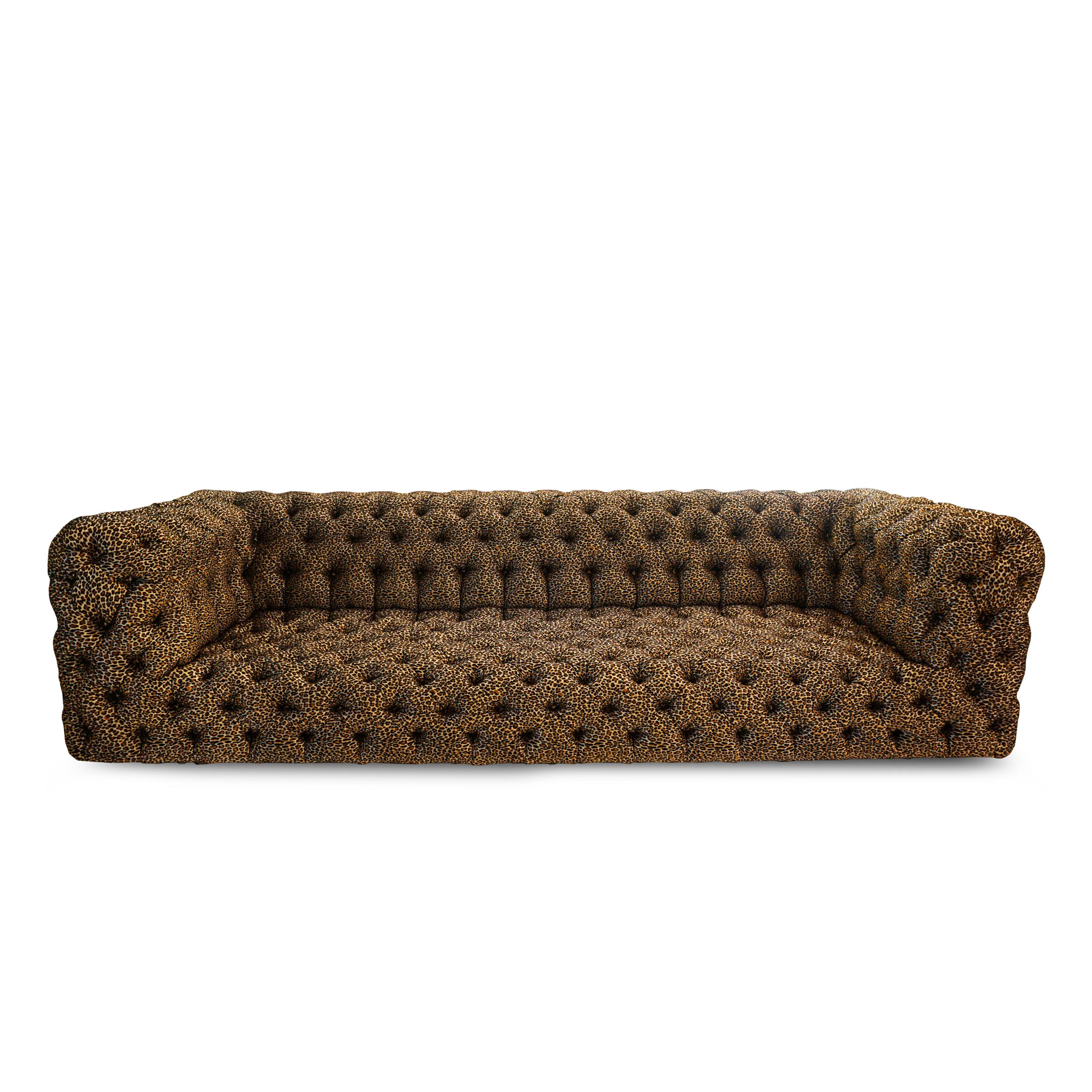 Modern Tufted Leopard Print Sofa For Sale
