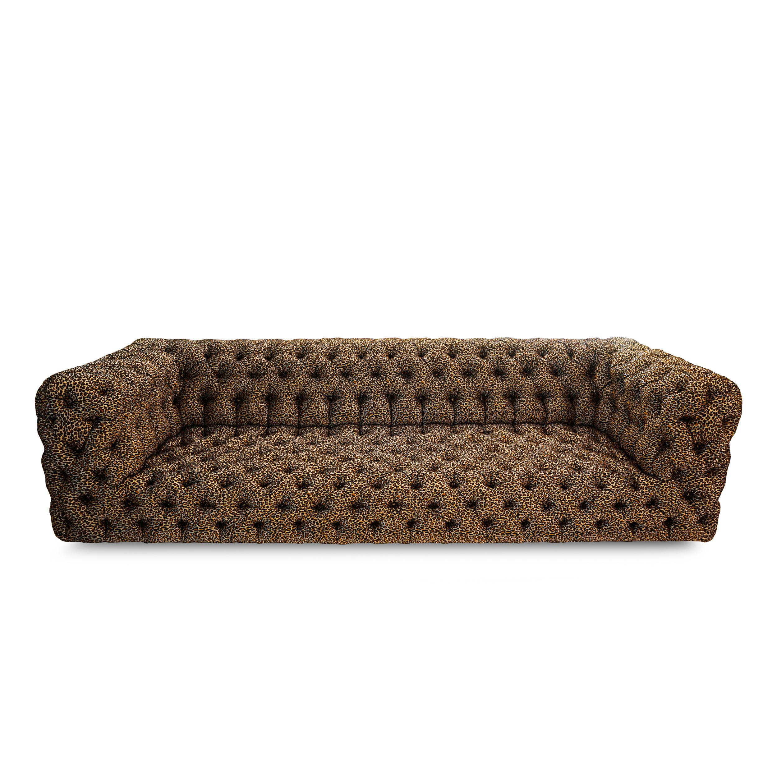 American Tufted Leopard Print Sofa For Sale