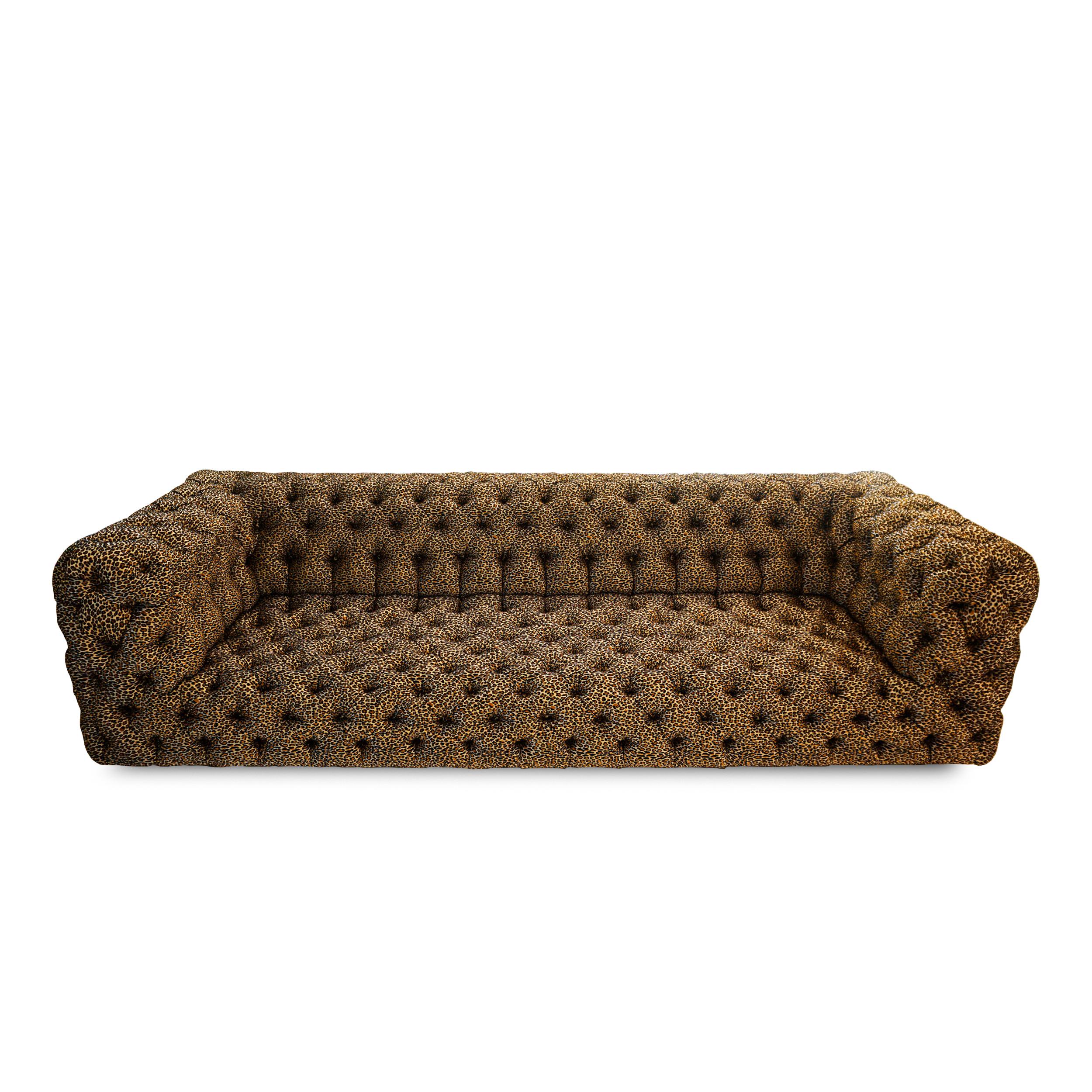 Tufted Leopard Print Sofa In New Condition For Sale In Greenwich, CT