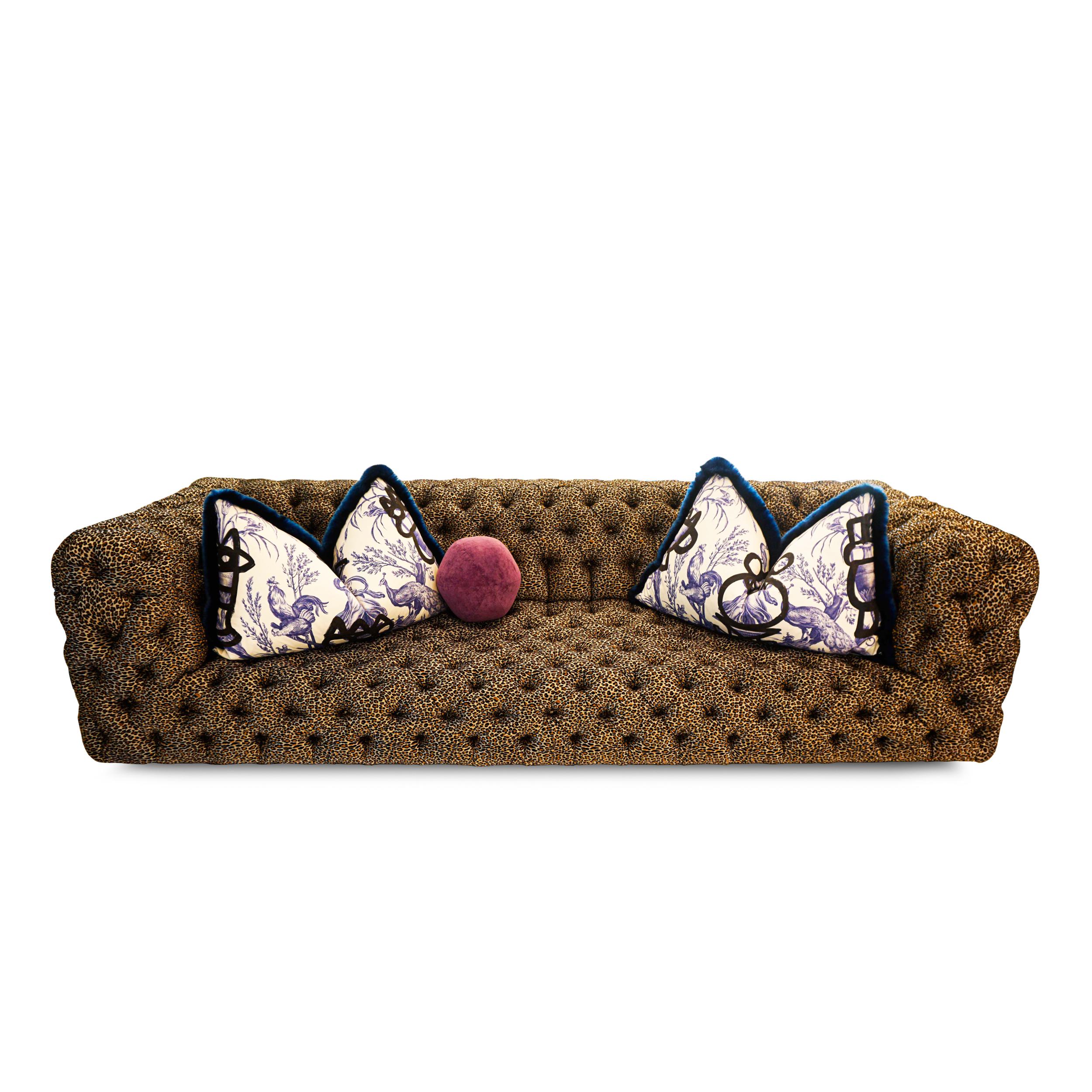 Contemporary Tufted Leopard Print Sofa For Sale