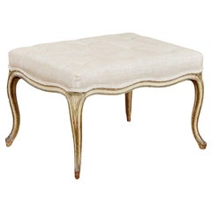 Tabouret peint en lin touffeté