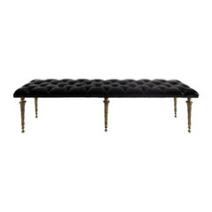 Tufted Long Bench with Gold Legs