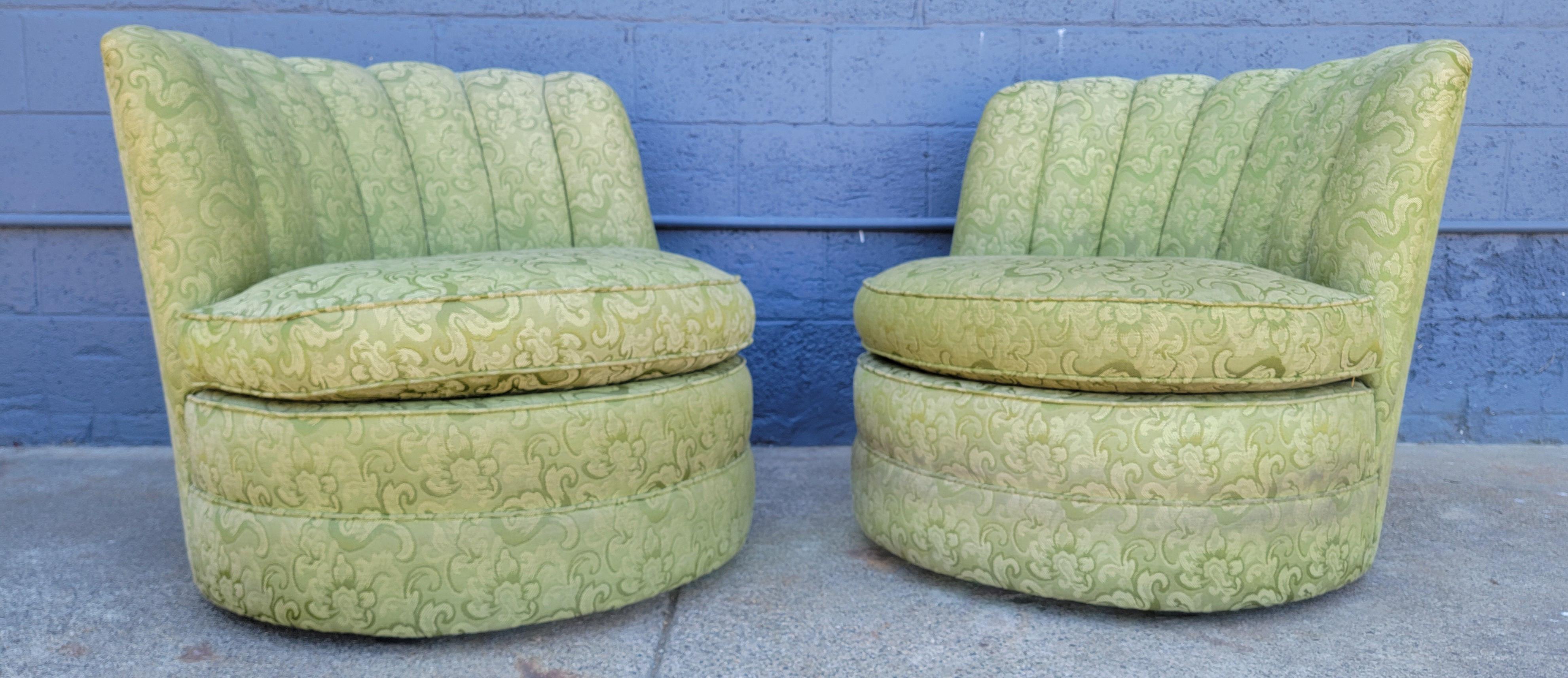 Art Deco Hollywood Regency Tufted Lounge Chairs a Pair