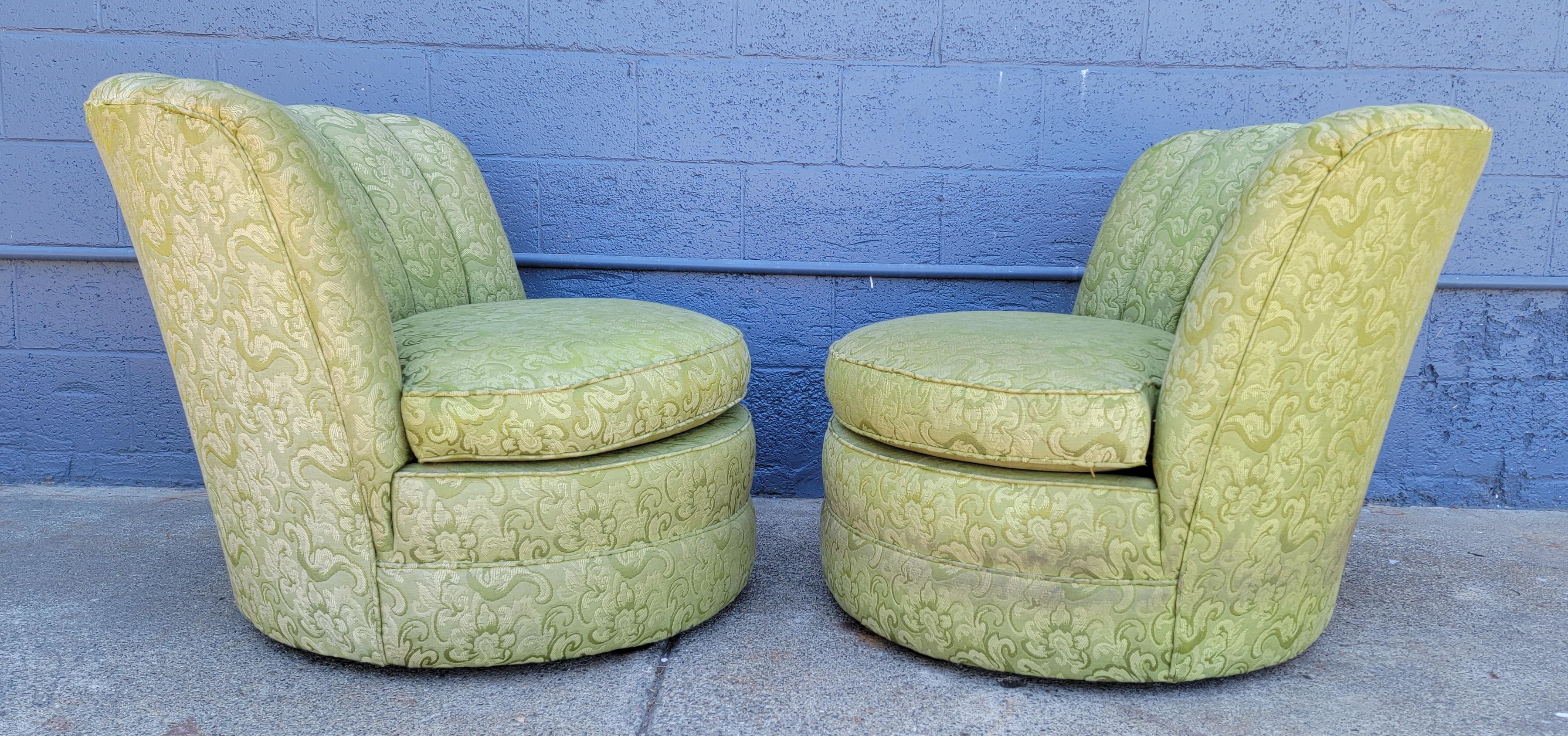 20th Century Hollywood Regency Tufted Lounge Chairs a Pair