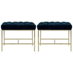 Tufted McCobb Style Brushed Brass Stools, 1950s