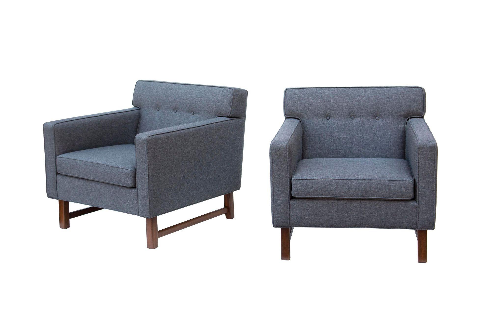 Tufted Midcentury Armchairs in the Style of Dunbar, a Pair For Sale 6