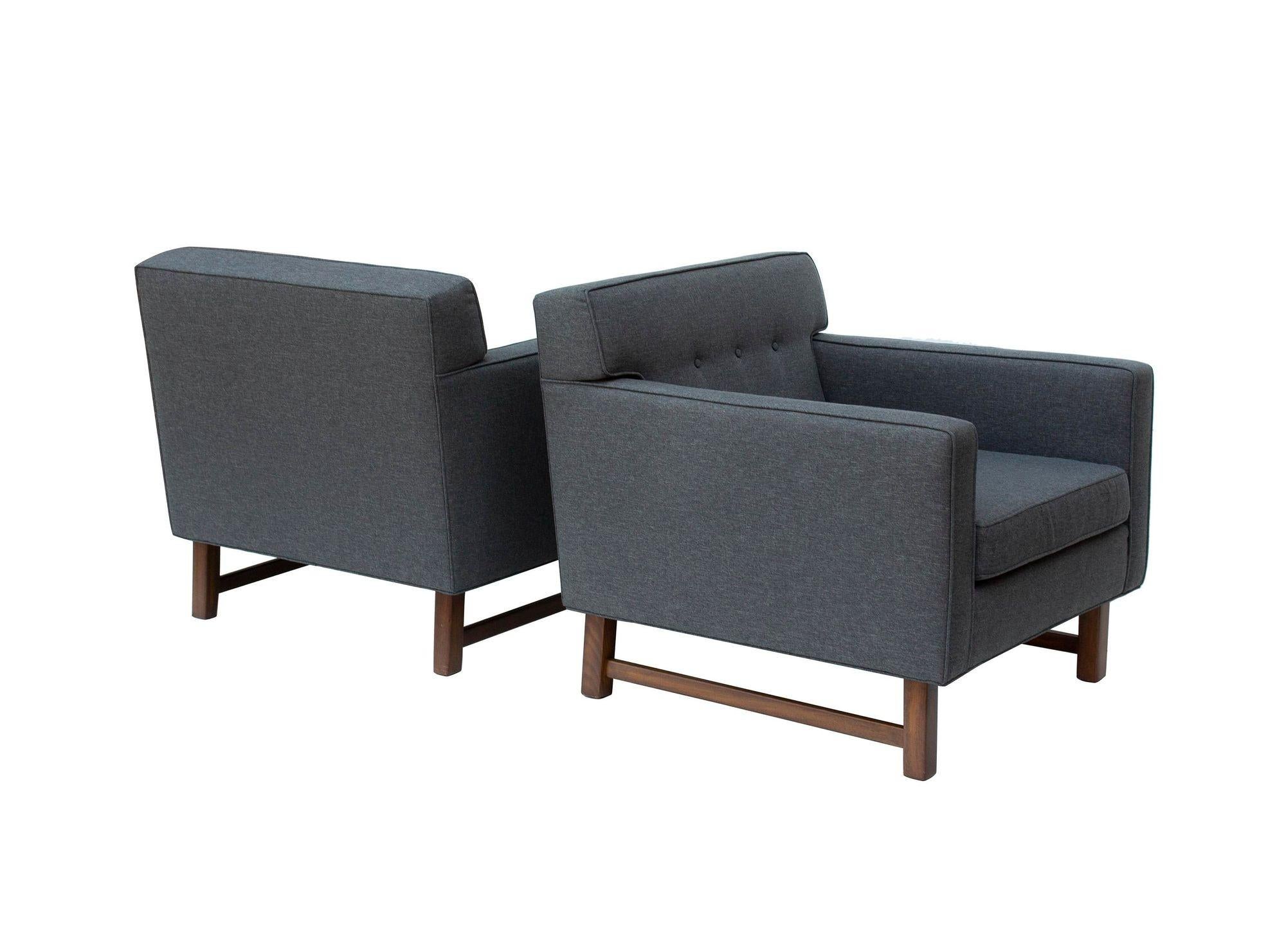 Mid-20th Century Tufted Midcentury Armchairs in the Style of Dunbar, a Pair For Sale
