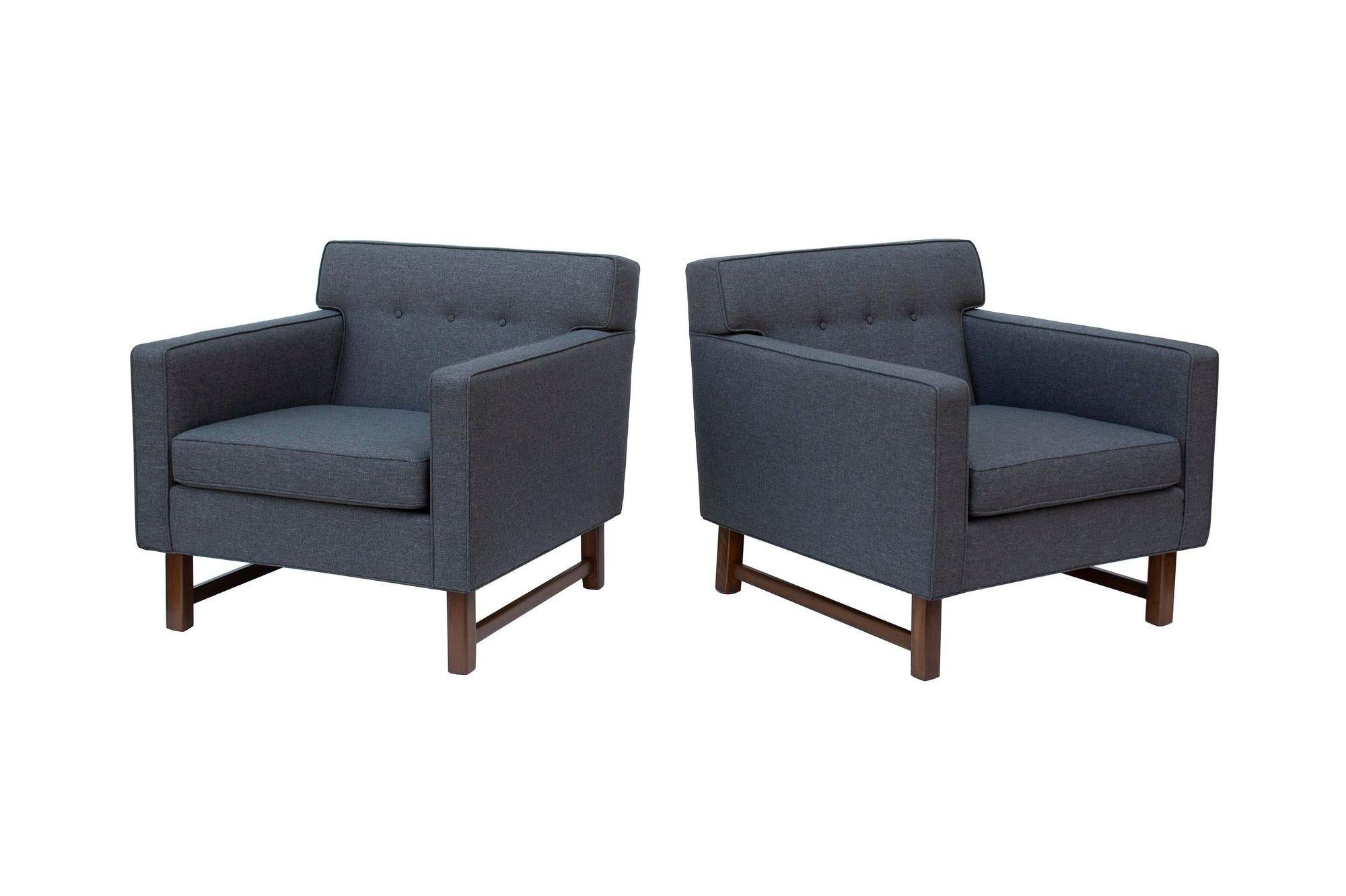 Tufted Midcentury Armchairs in the Style of Dunbar, a Pair For Sale 2