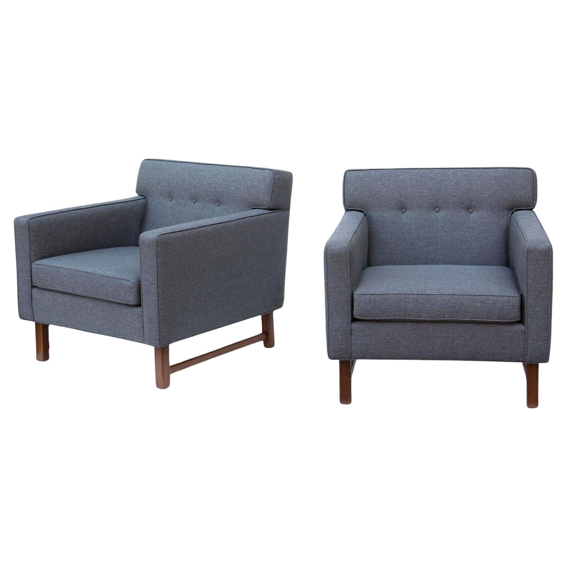 Tufted Midcentury Armchairs in the Style of Dunbar, a Pair