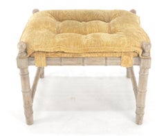 Tufted Mohair like Fabric Faux Bamboo Frame Mid Century Compact Bench MINT!