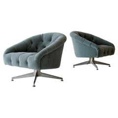 Tufted Mohair Swivel Lounge Chairs by Ward Bennett for Lehigh Leopold