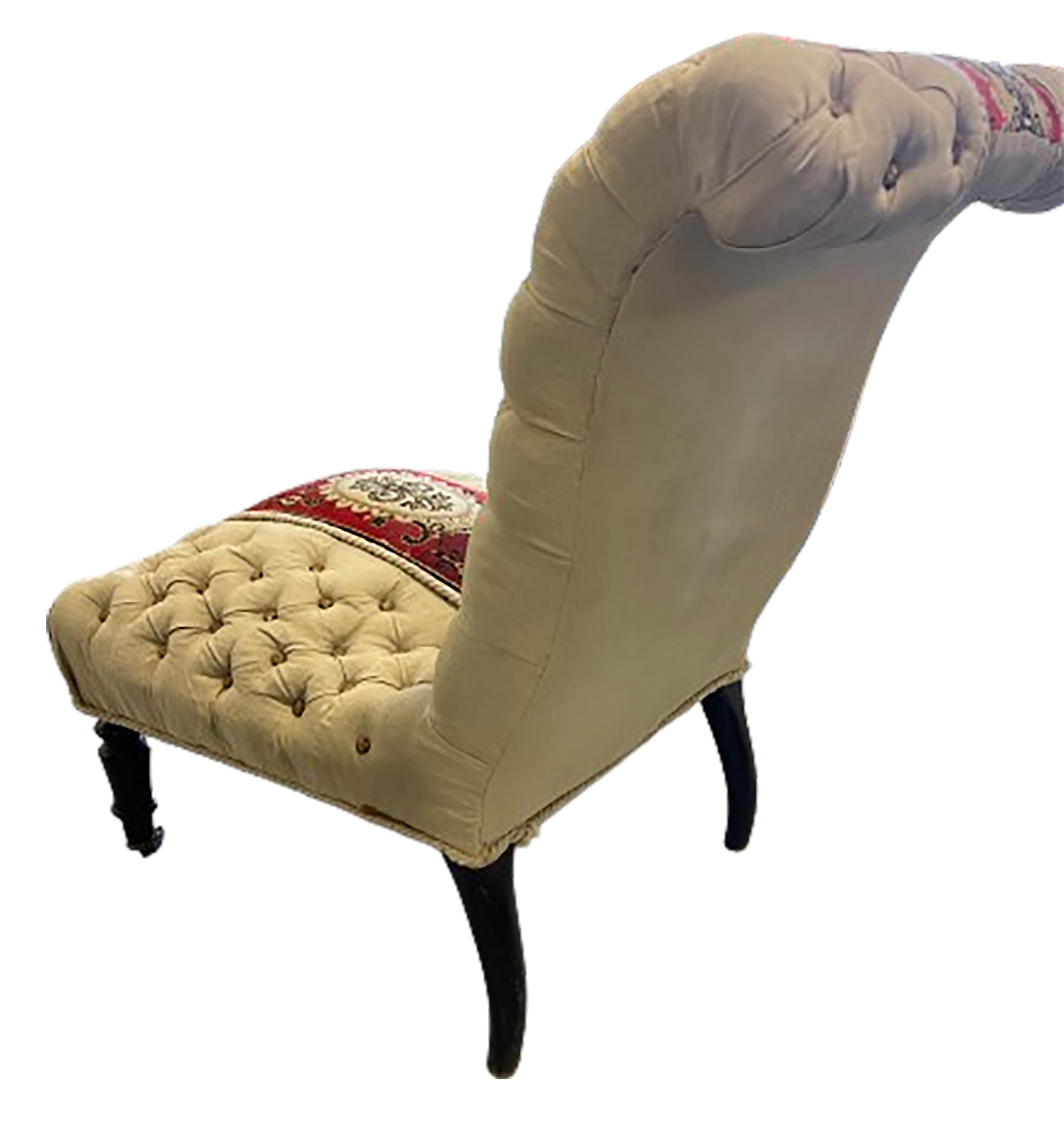 French Tufted Napoleon III Occasional Slipper Chair For Sale