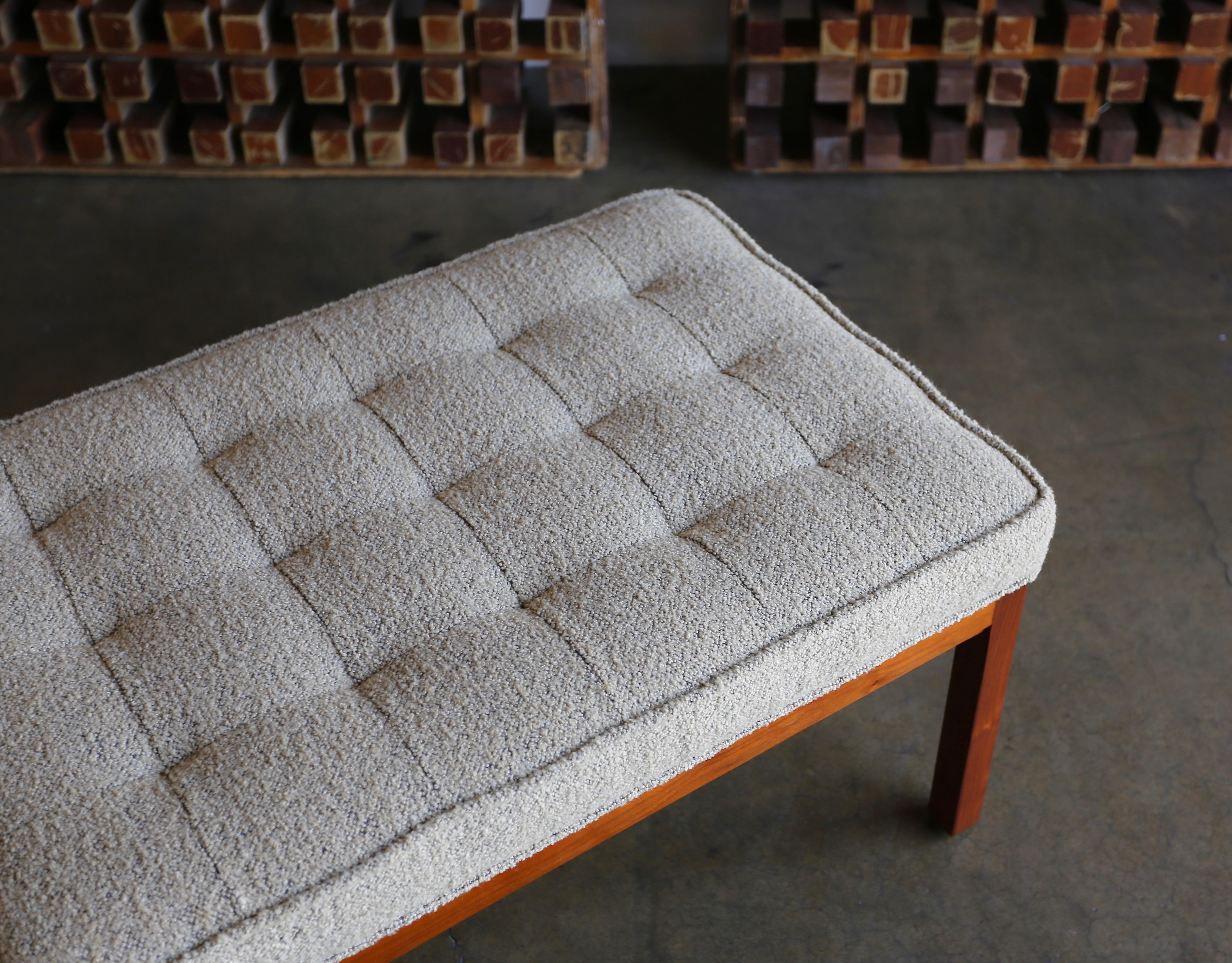 Tufted Nubby Fabric and Walnut Bench by Metropolitan Furniture Co. 1