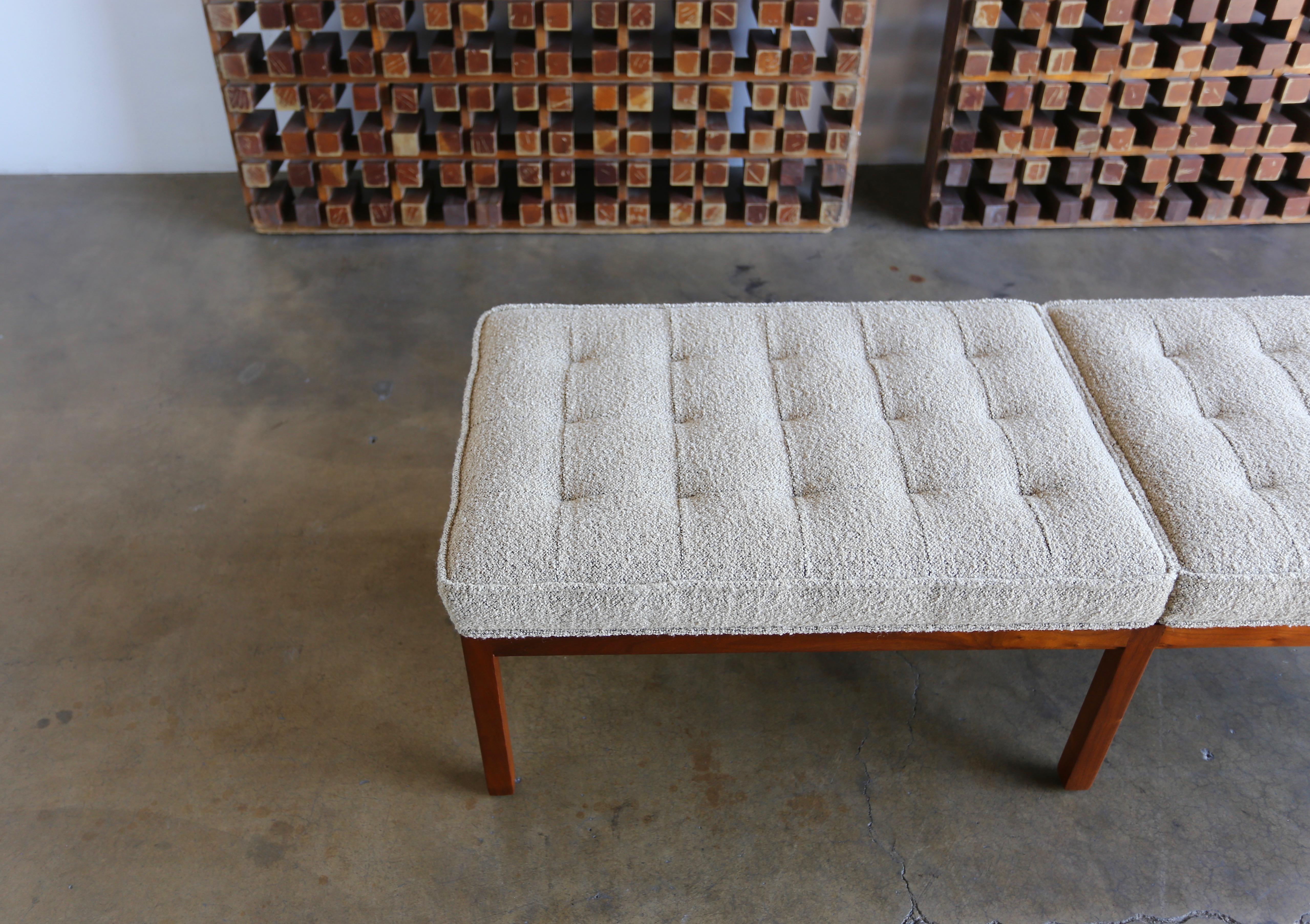Tufted Nubby Fabric and Walnut Bench by Metropolitan Furniture Co. 2