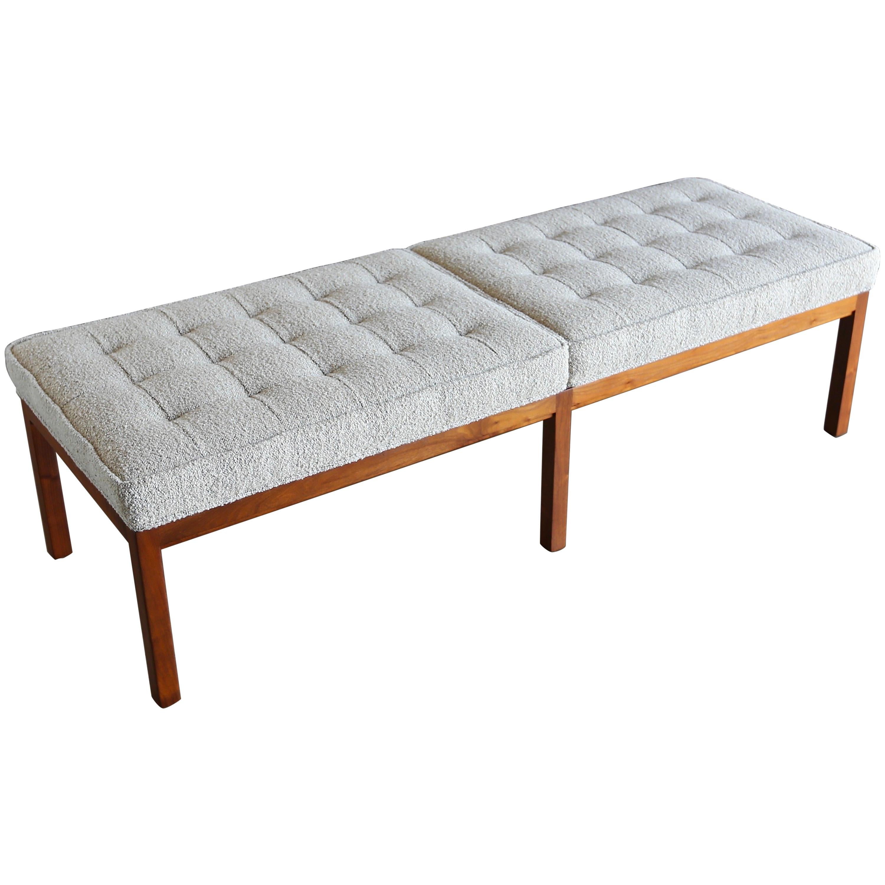 Tufted Nubby Fabric and Walnut Bench by Metropolitan Furniture Co.