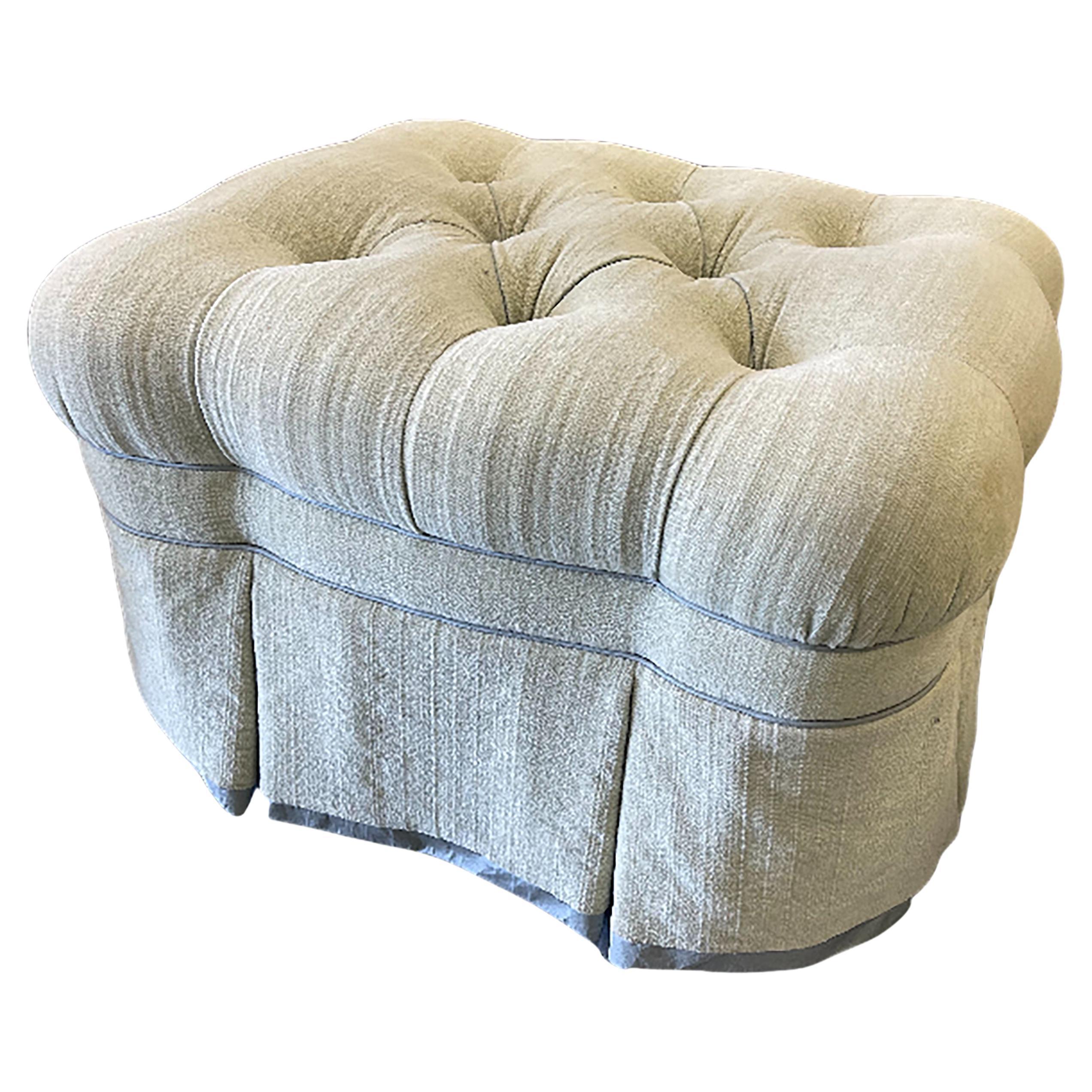 Tufted Ottoman with Off-White Layered Fabric For Sale