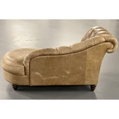 Tufted Patinated Vintage Leather Chaise Lounge from Sweden, Daybed