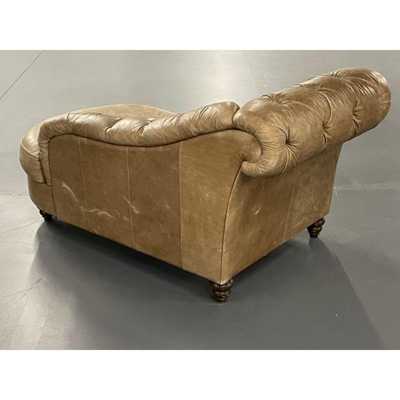 Tufted Patinated Vintage Leather Chaise Lounge from Sweden, Daybed In Good Condition For Sale In Stamford, CT