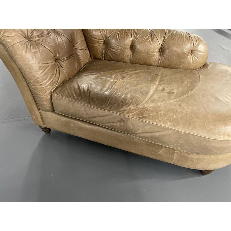 20th Century Tufted Patinated Vintage Leather Chaise Lounge from Sweden, Daybed For Sale
