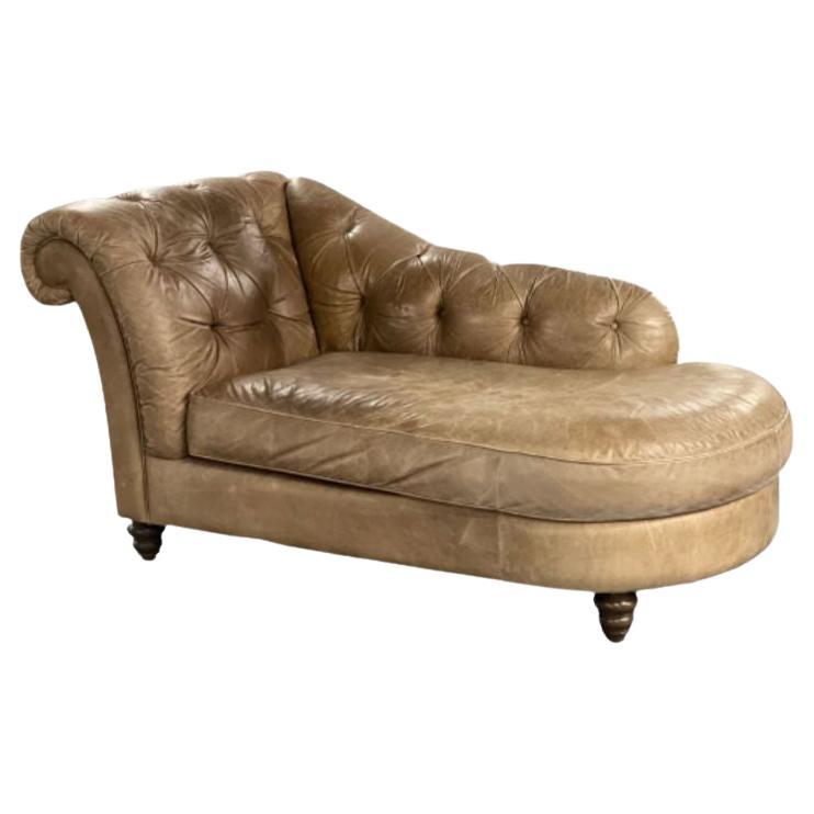 Tufted Patinated Vintage Leather Chaise Lounge from Sweden, Daybed