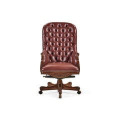Tufted Red Leather Swivel Office Chair