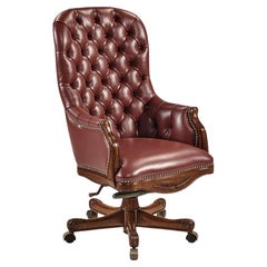 Tufted Red Leather Swivel Office Chair