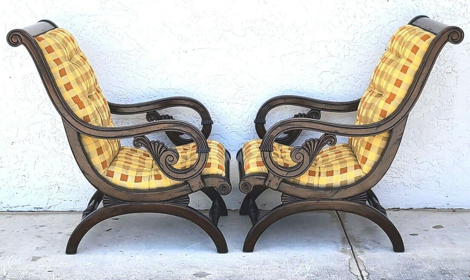 Tufted Regency Style Armchairs by Marge Carson In Good Condition For Sale In Lake Worth, FL