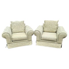 Tufted Roll Arm Damask Lounge Club Chairs