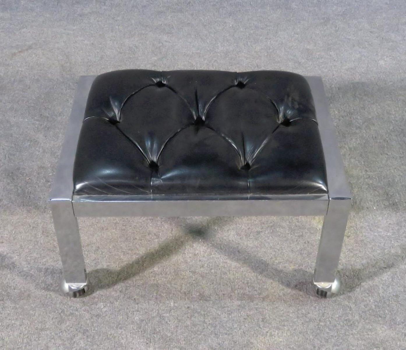 Vintage tufted stool with chrome frame on casters.
(Please confirm item location - NY or NJ - with dealer).
   