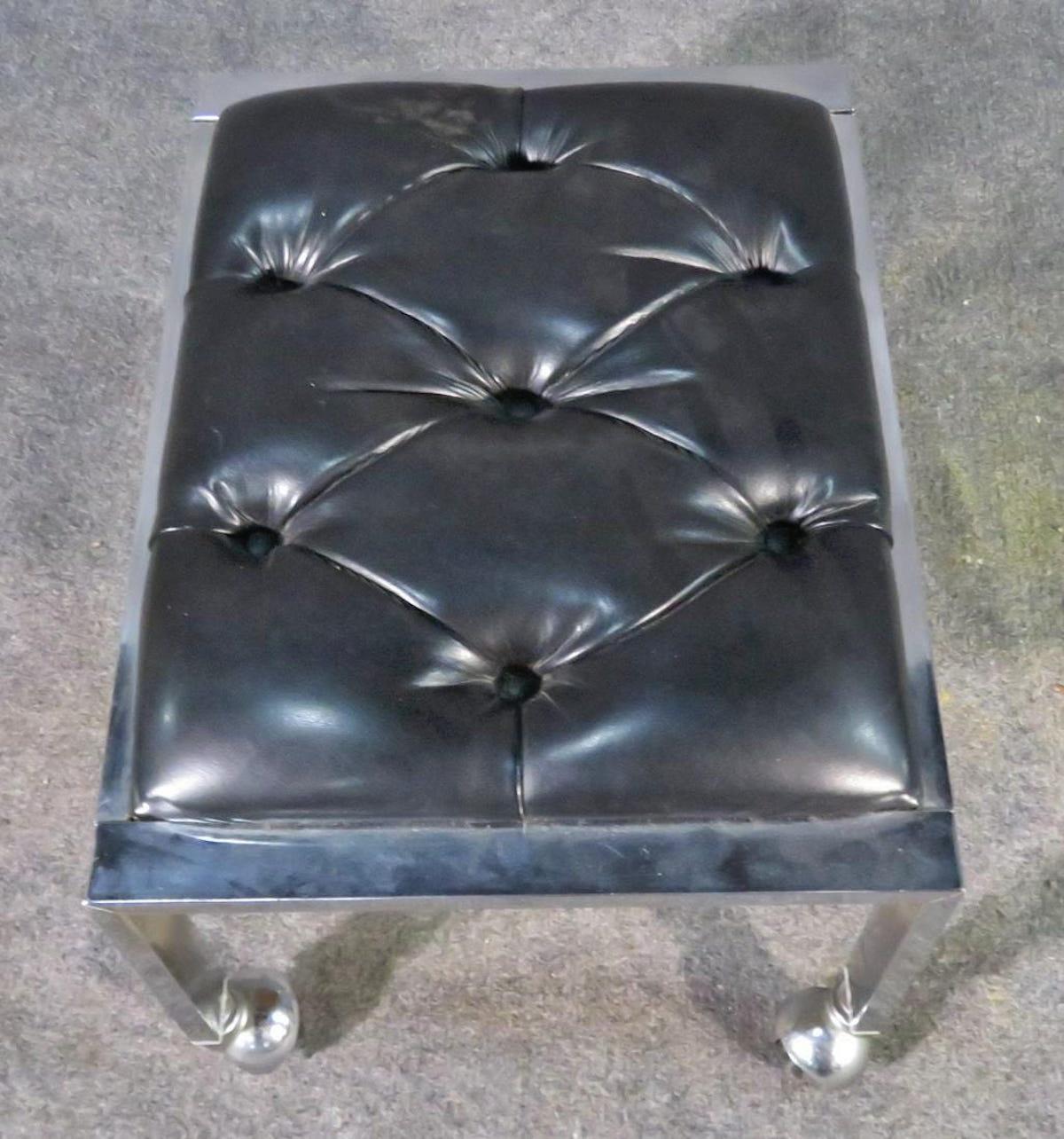 Mid-Century Modern Tufted Rolling Stool For Sale