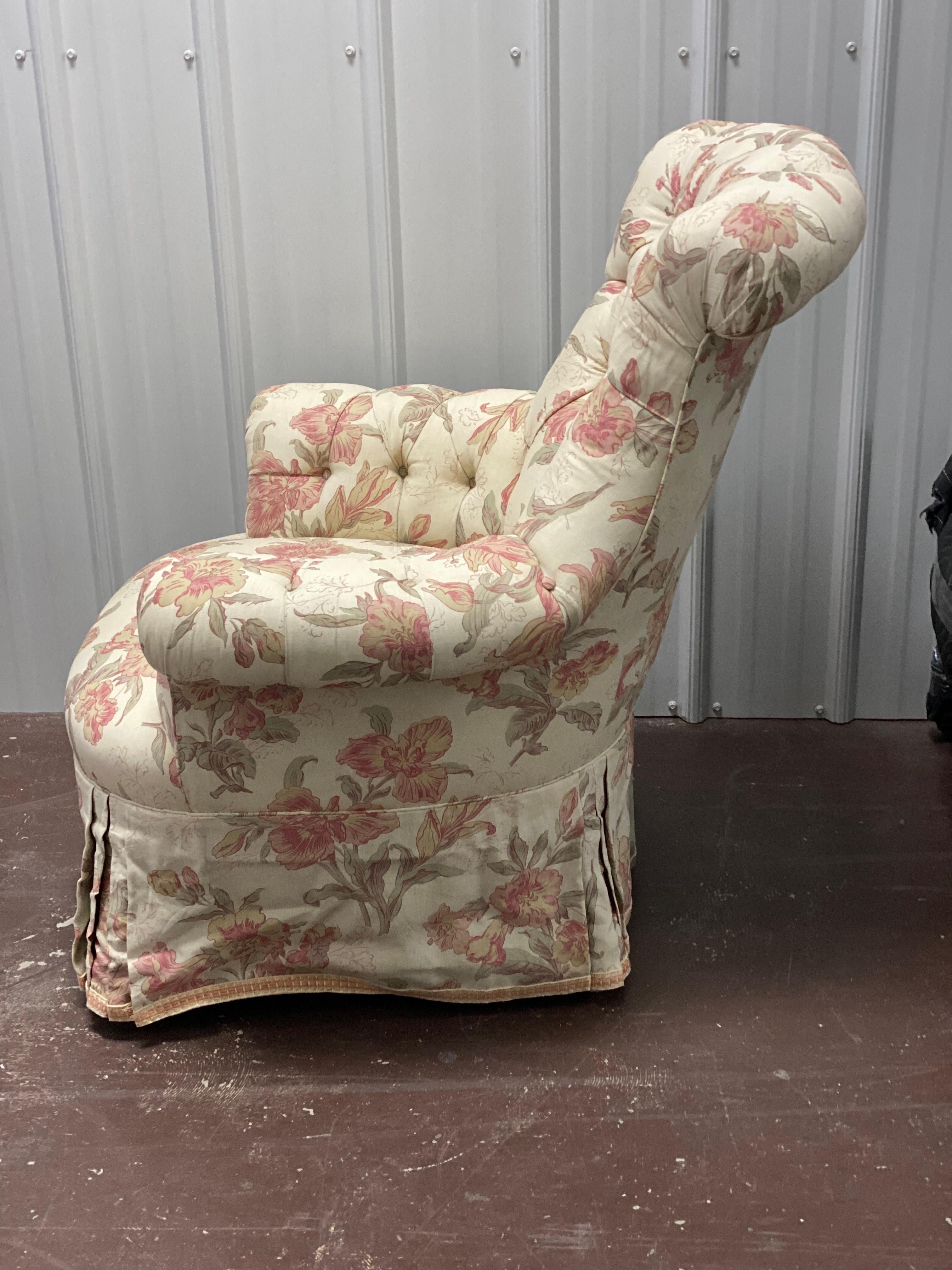 American Tufted Rounded Back Armchair Designed by Parish-Hadley For Sale