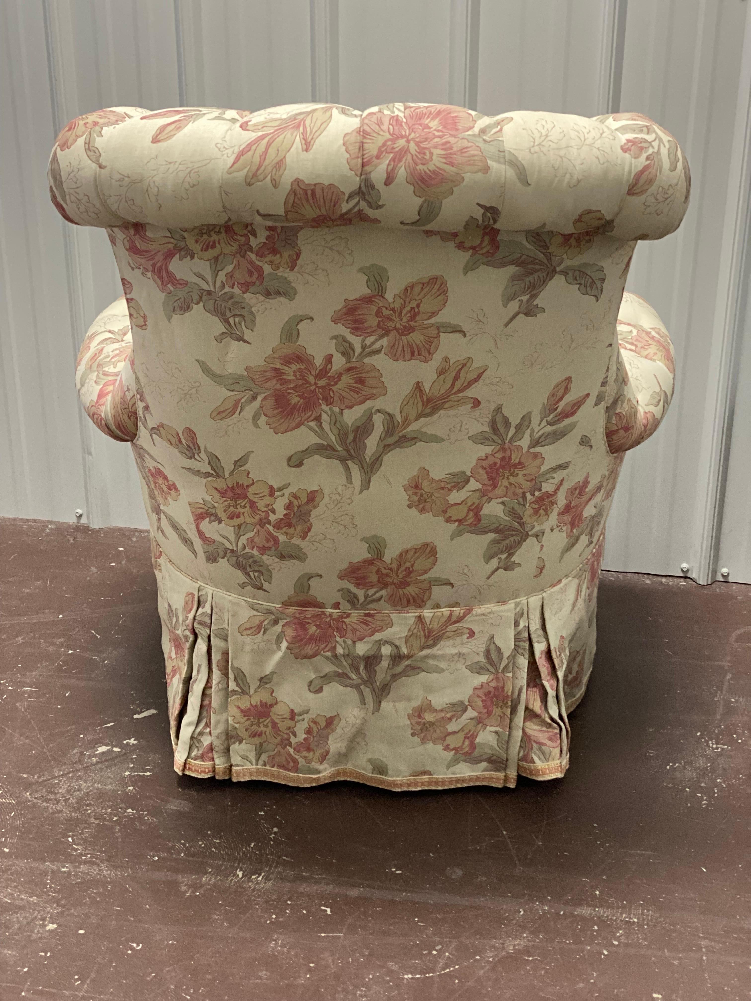 Tufted Rounded Back Armchair Designed by Parish-Hadley In Good Condition For Sale In Southampton, NY