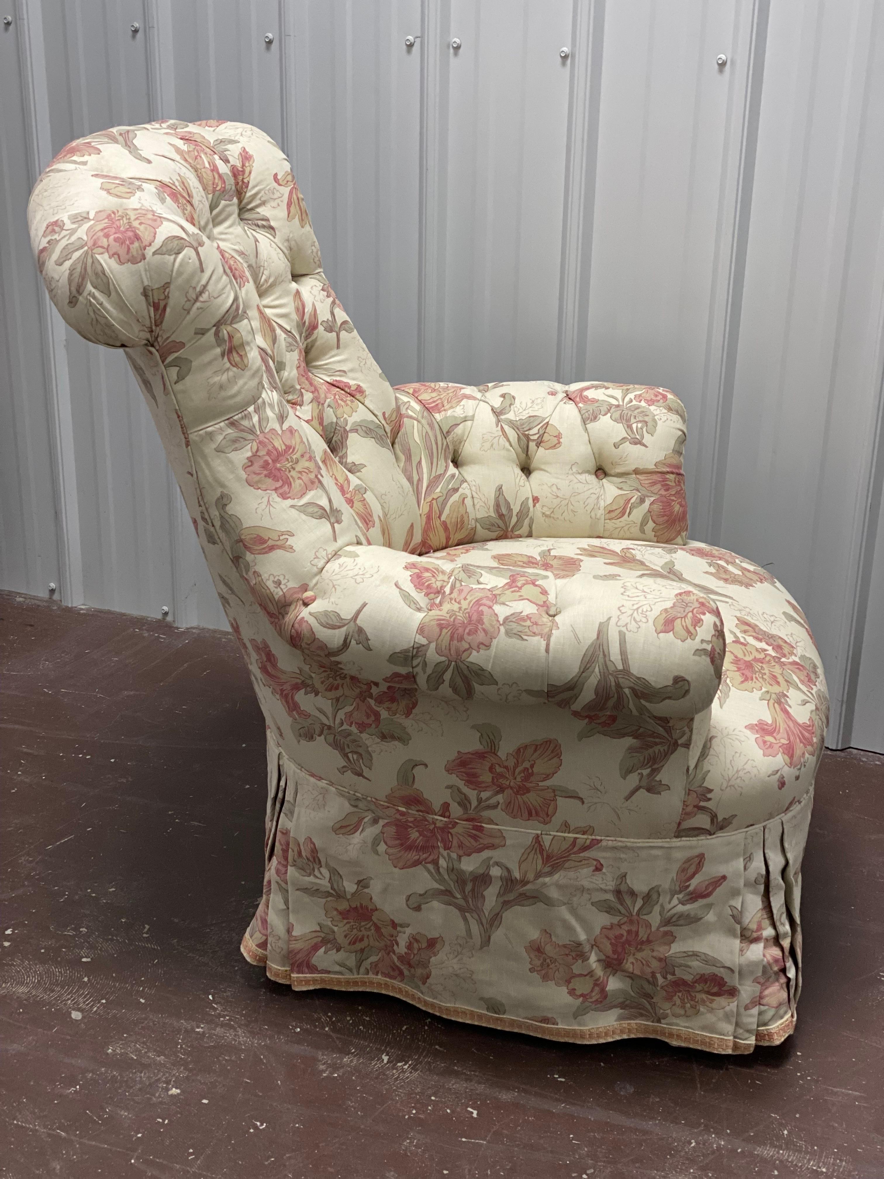 20th Century Tufted Rounded Back Armchair Designed by Parish-Hadley For Sale