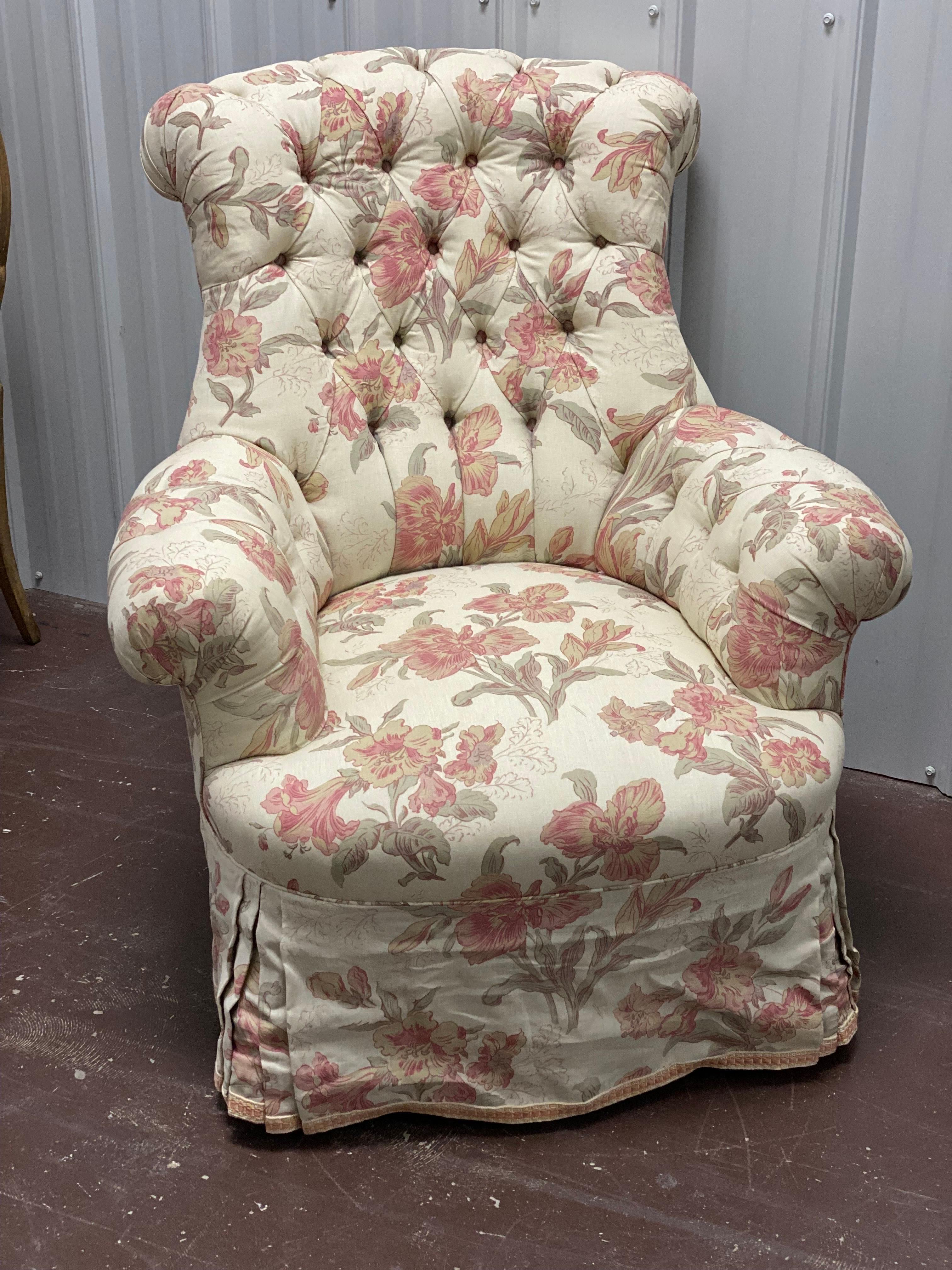 Tufted Rounded Back Armchair Designed by Parish-Hadley For Sale 1