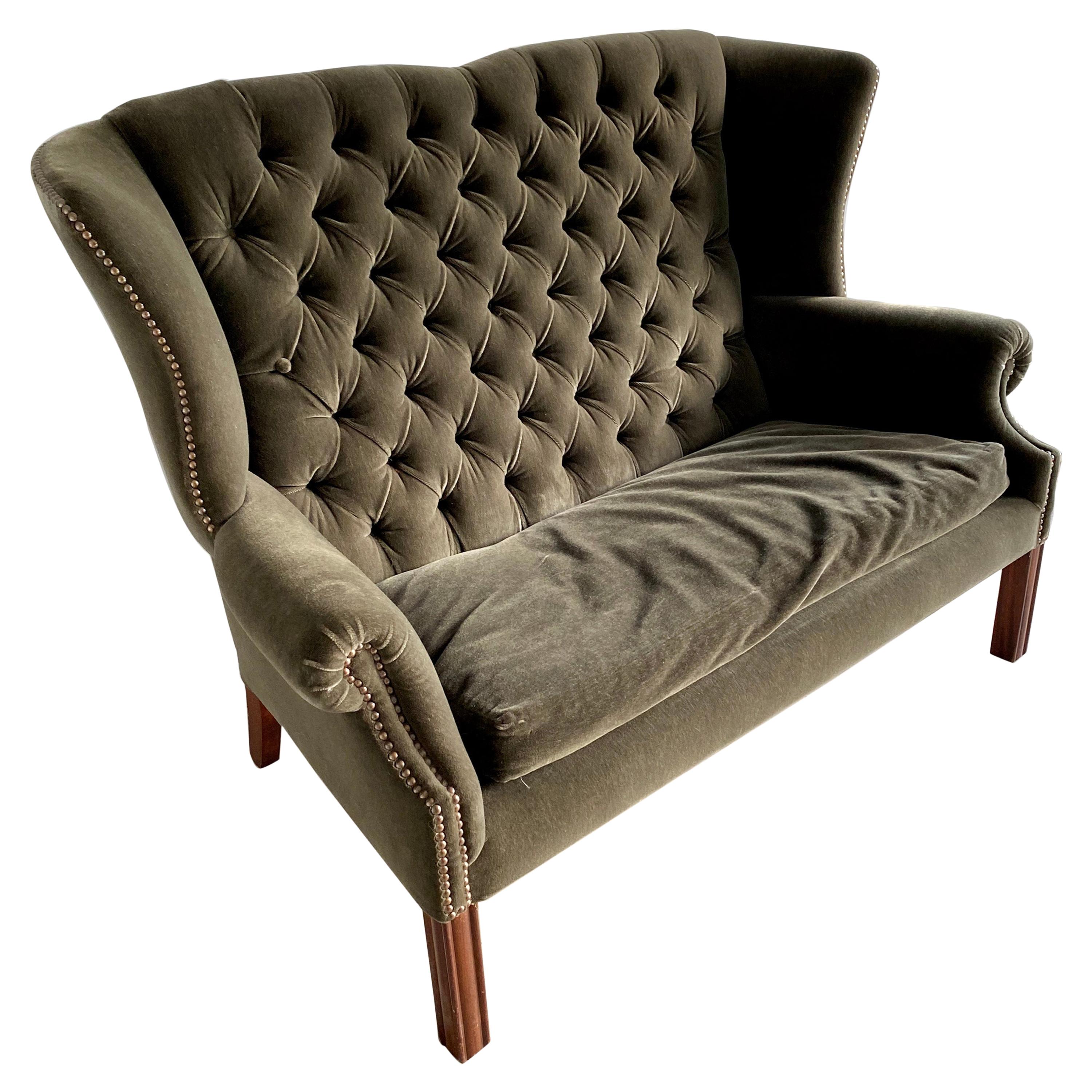 Tufted Settee in British HunterGreen Velvet at 1stDibs