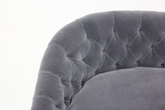 Tufted Settee with Loose Seat Cushion and Pleated Skirt Shown in Grey Velvet